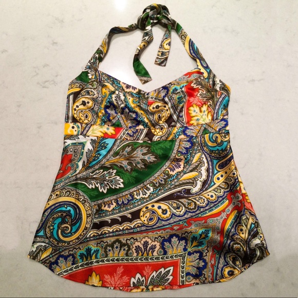 J.Crew Silk Multicolor Paisley Print Halter - Picture 2 of 10
